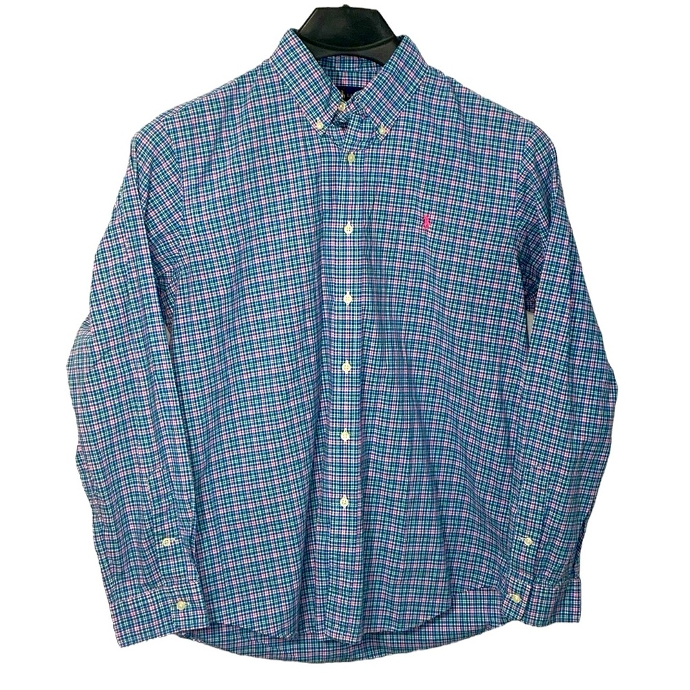 Ralph Lauren men’s Size Large blue, green, white & pink plaid button down shirt